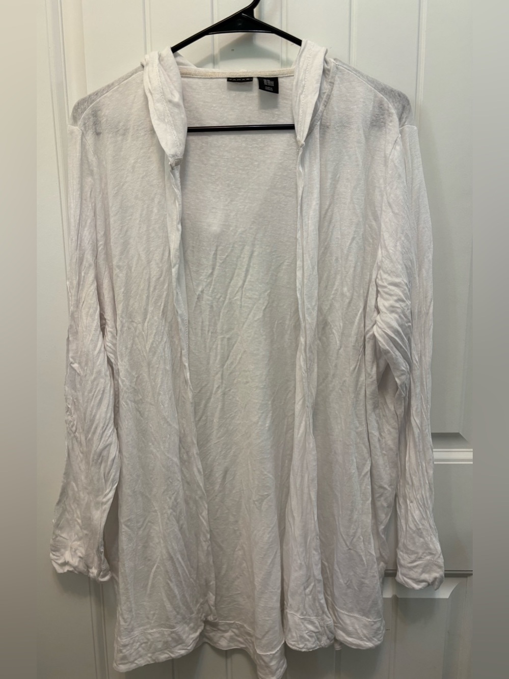 Tahari White Hooded Open Cardigan. Size 2X